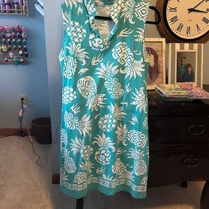 Elegant Teal and White Floral Tropical print Dress